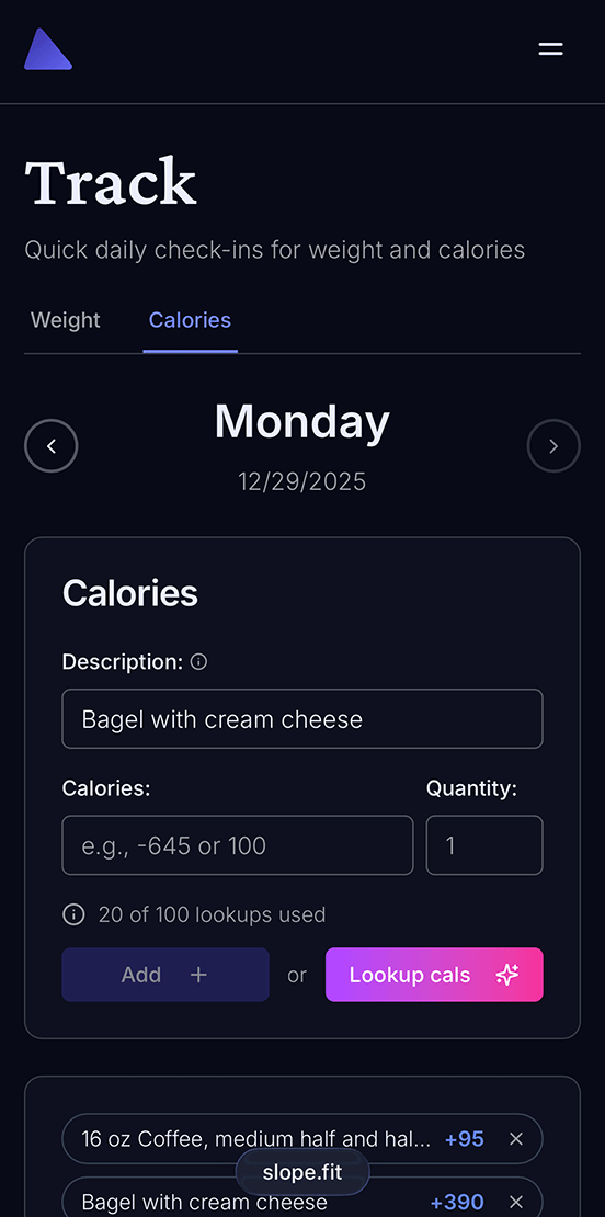 Calorie tracking interface